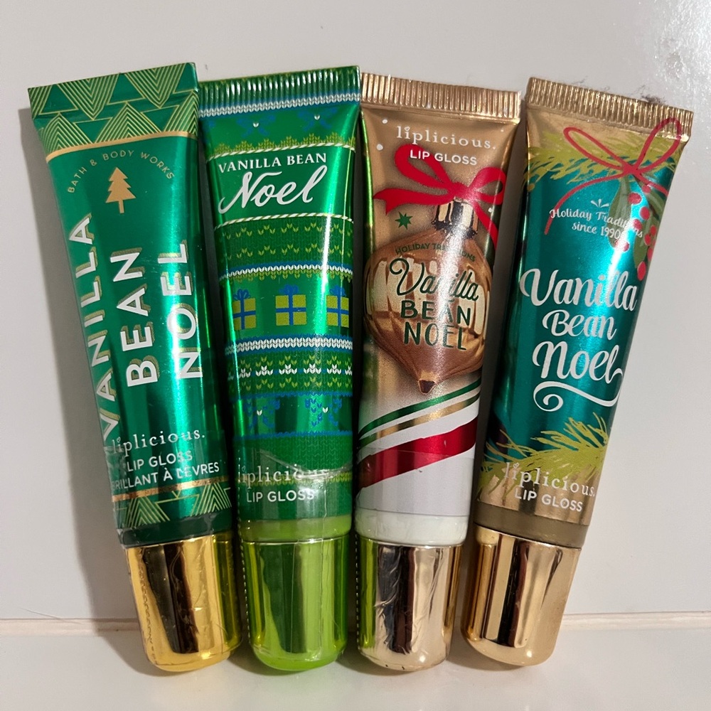4 Vanilla Bean Noel Bath & Body Works BBW Liplicious Lip Gloss Christmas Holiday